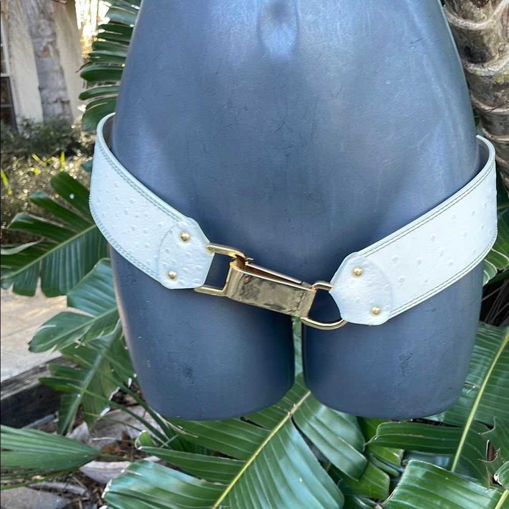 Worth ostrich skin, leather statement, belt